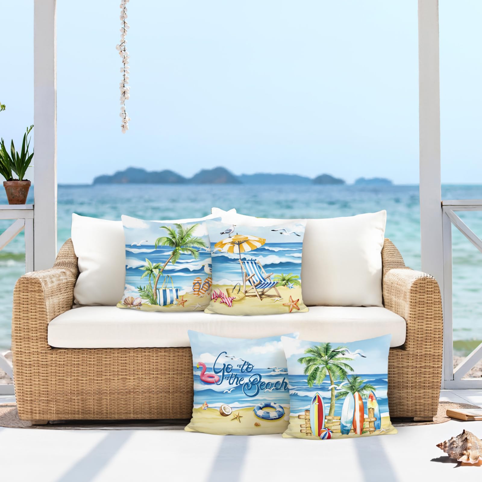 Amazon.co.jp: COZZSNUGE コースタルビーチスローピローカバー、夏の